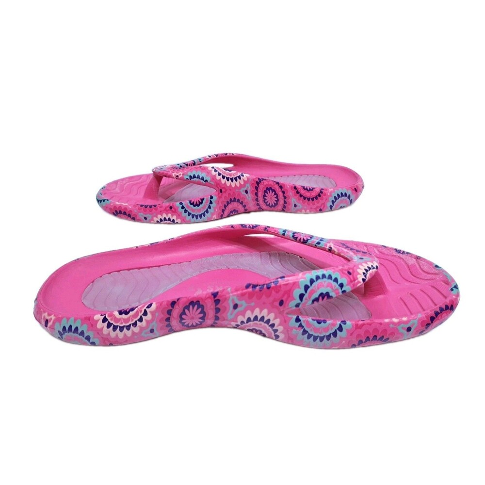 Cheeks Health Sandals Tony Little Size 8 Pink Floral Thong Flip Flops Multicolor - Picture 4 of 8